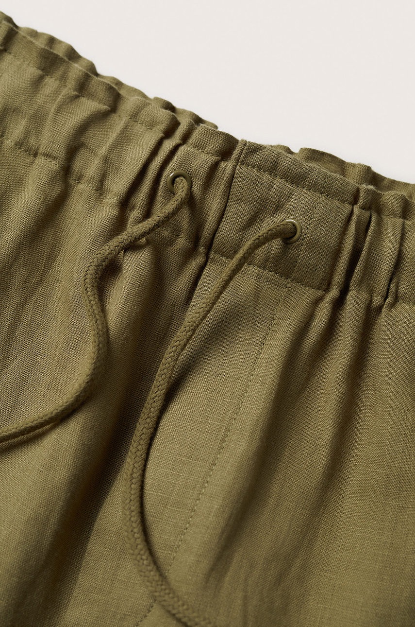 

Ленен панталон Mango Linen в кафяво с широка каройка, с висока талия, Кафяв