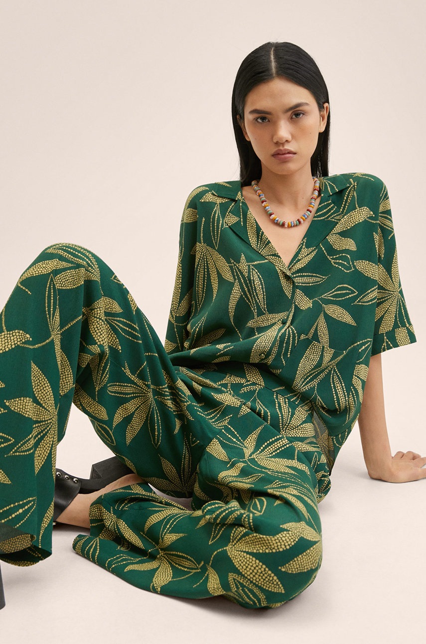 

Штани Mango Claudie жіночі колір зелений широкі висока посадка