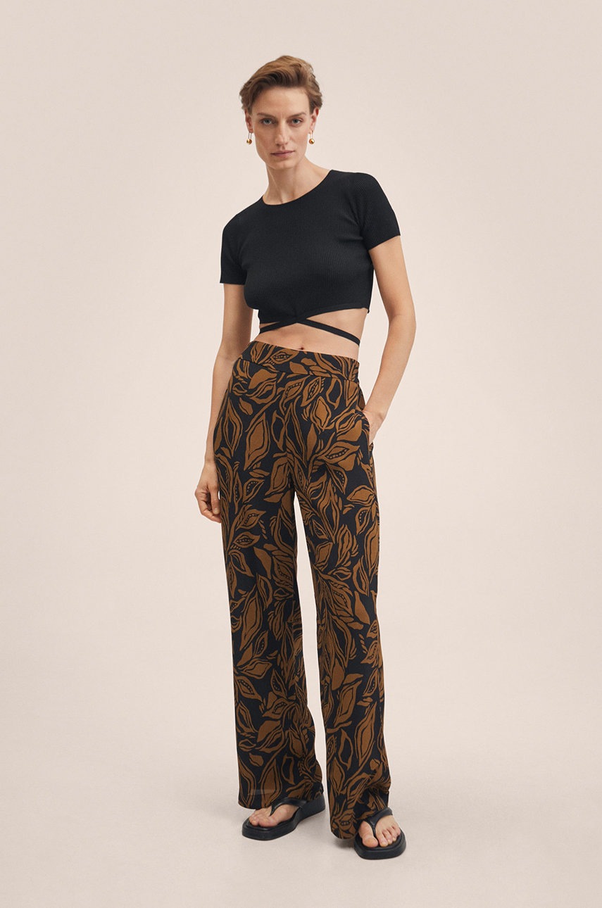 

Штани Mango Claudie жіночі колір коричневий широкі висока посадка