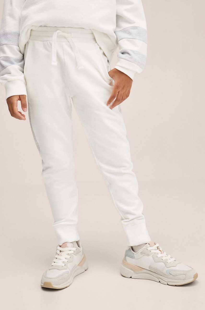 Mango Kids spodnie bawełniane dziecięce Jane kolor biały wzorzyste