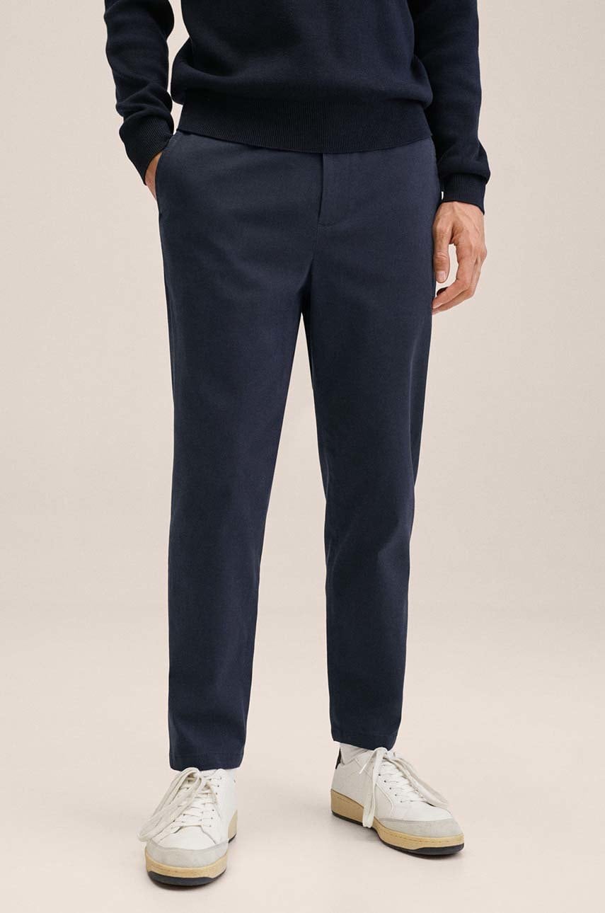 Mango man pantaloni barbati, culoarea albastru marin, cu fason chinos