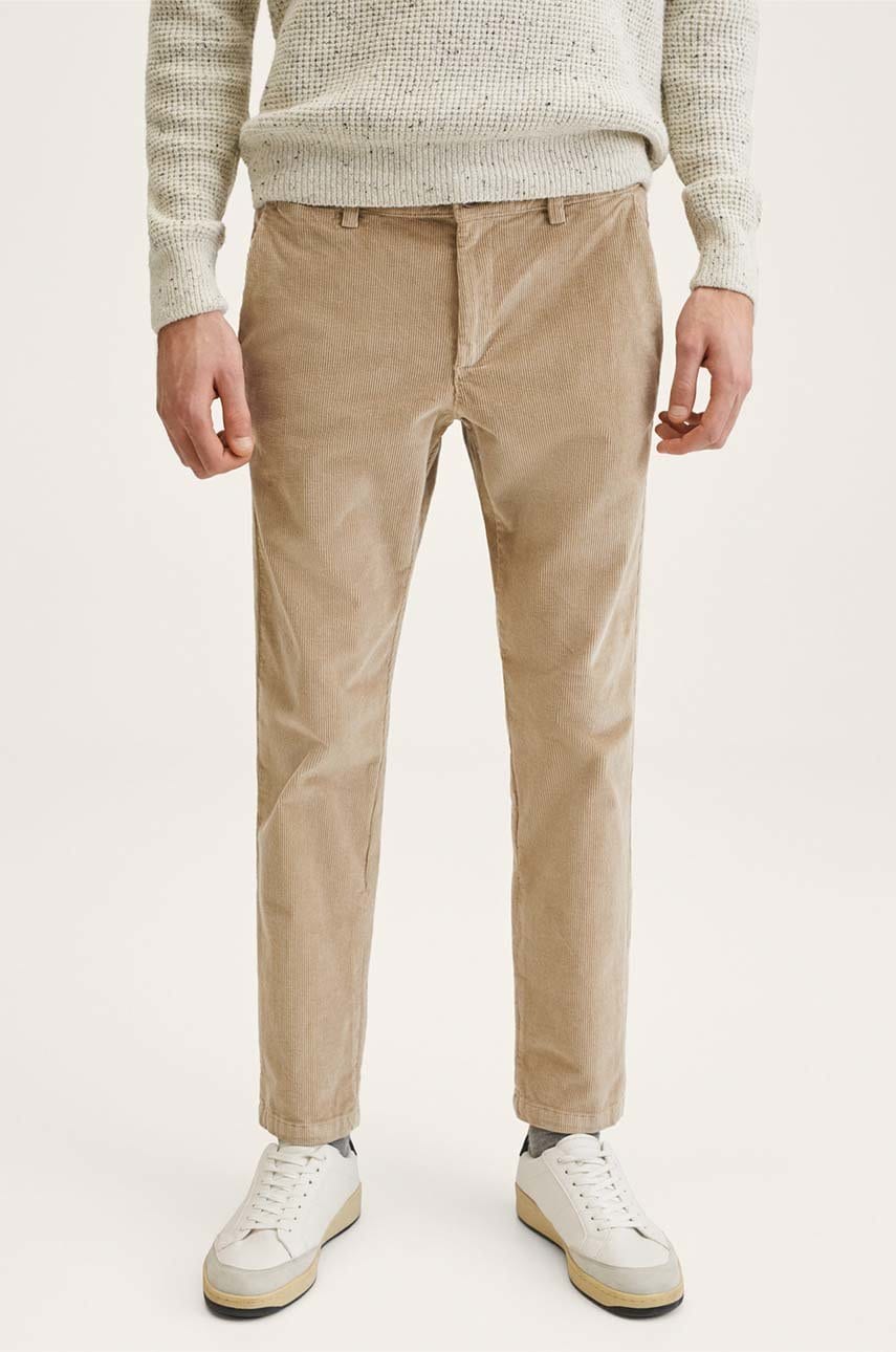 Mango man pantaloni barbati, culoarea bej, drept