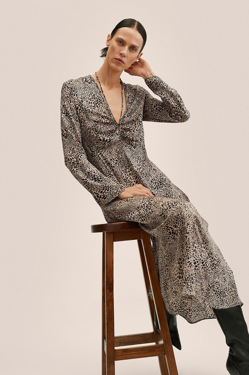 Mango rochie culoarea bej, midi, drept