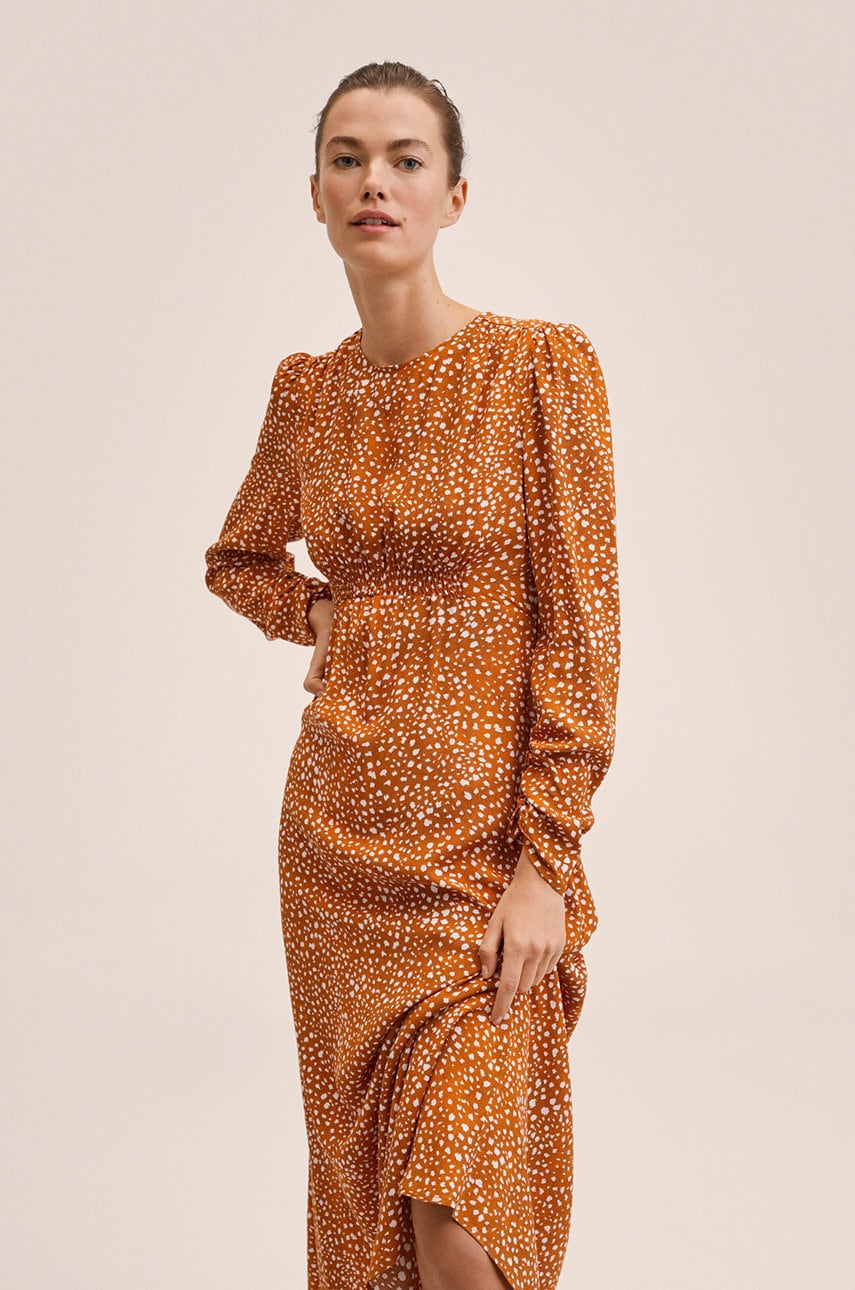Mango rochie culoarea portocaliu, midi, evazati