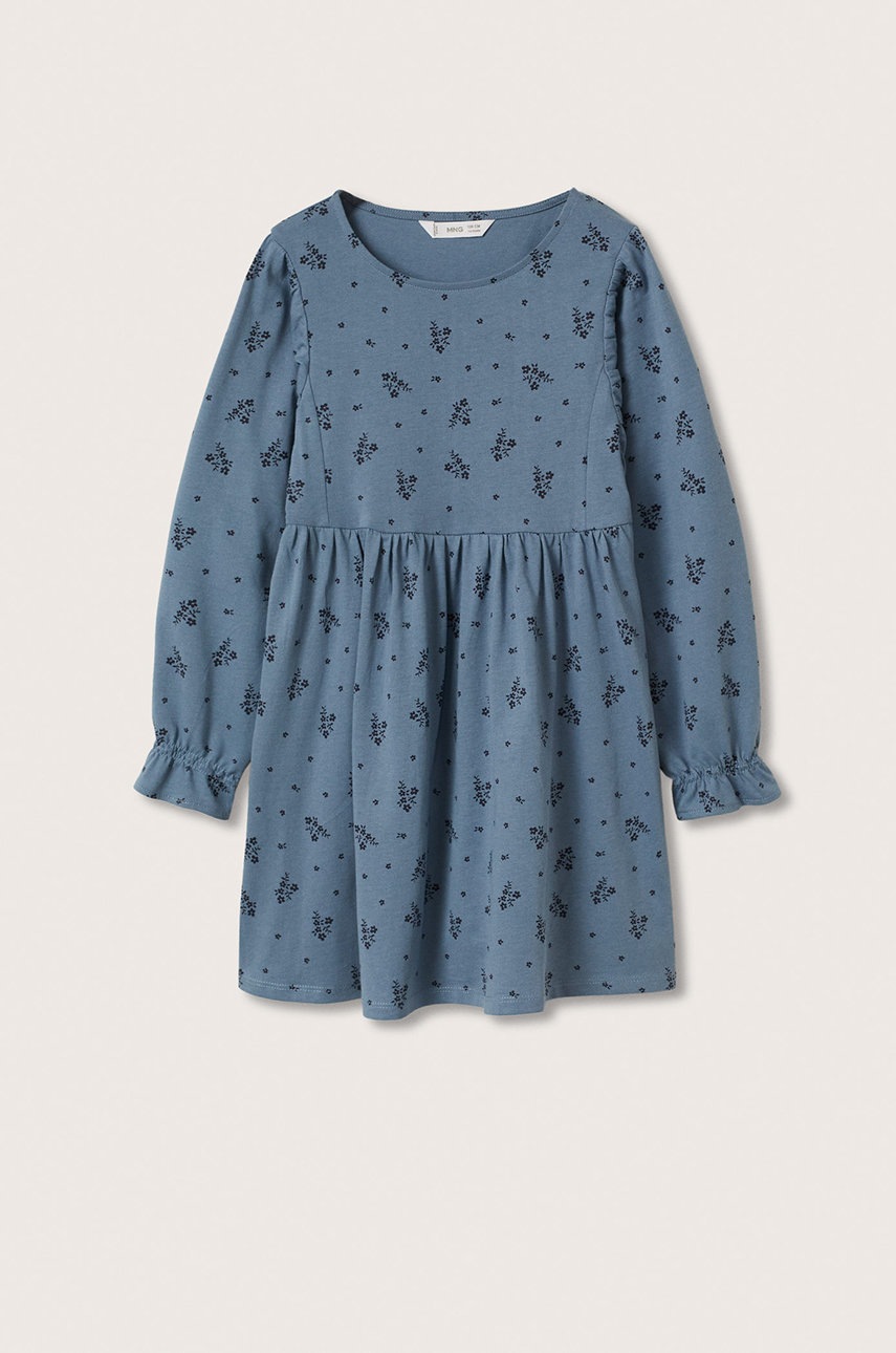 

Детска памучна рокля Mango Kids къс модел разкроен модел, Син
