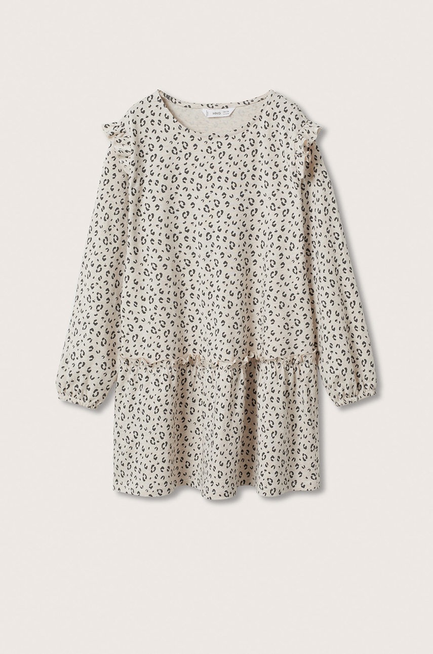 Mango Kids Sukienka bawełniana dziecięca kolor beżowy mini prosta
