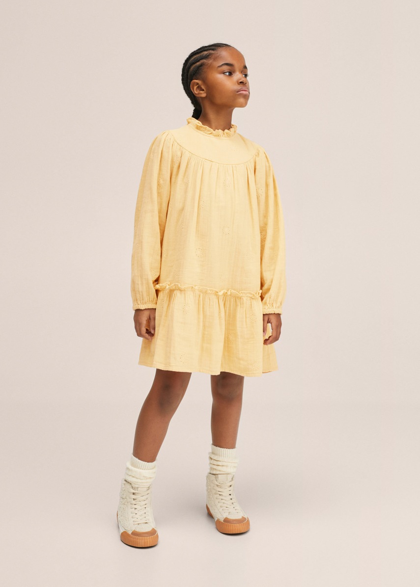 

Детска памучна рокля Mango Kids в жълто къс модел разкроен модел, Жълт