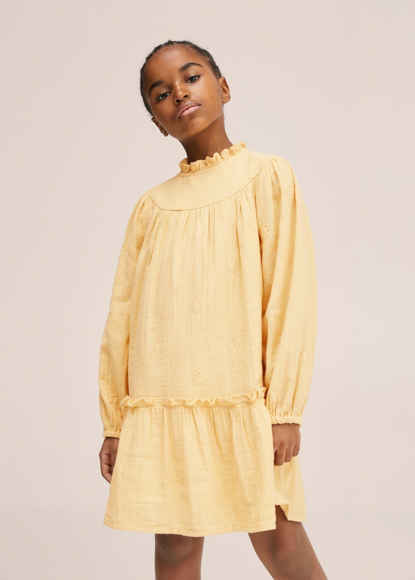 

Дитяча бавовняна сукня Mango Kids колір жовтий mini розкльошена