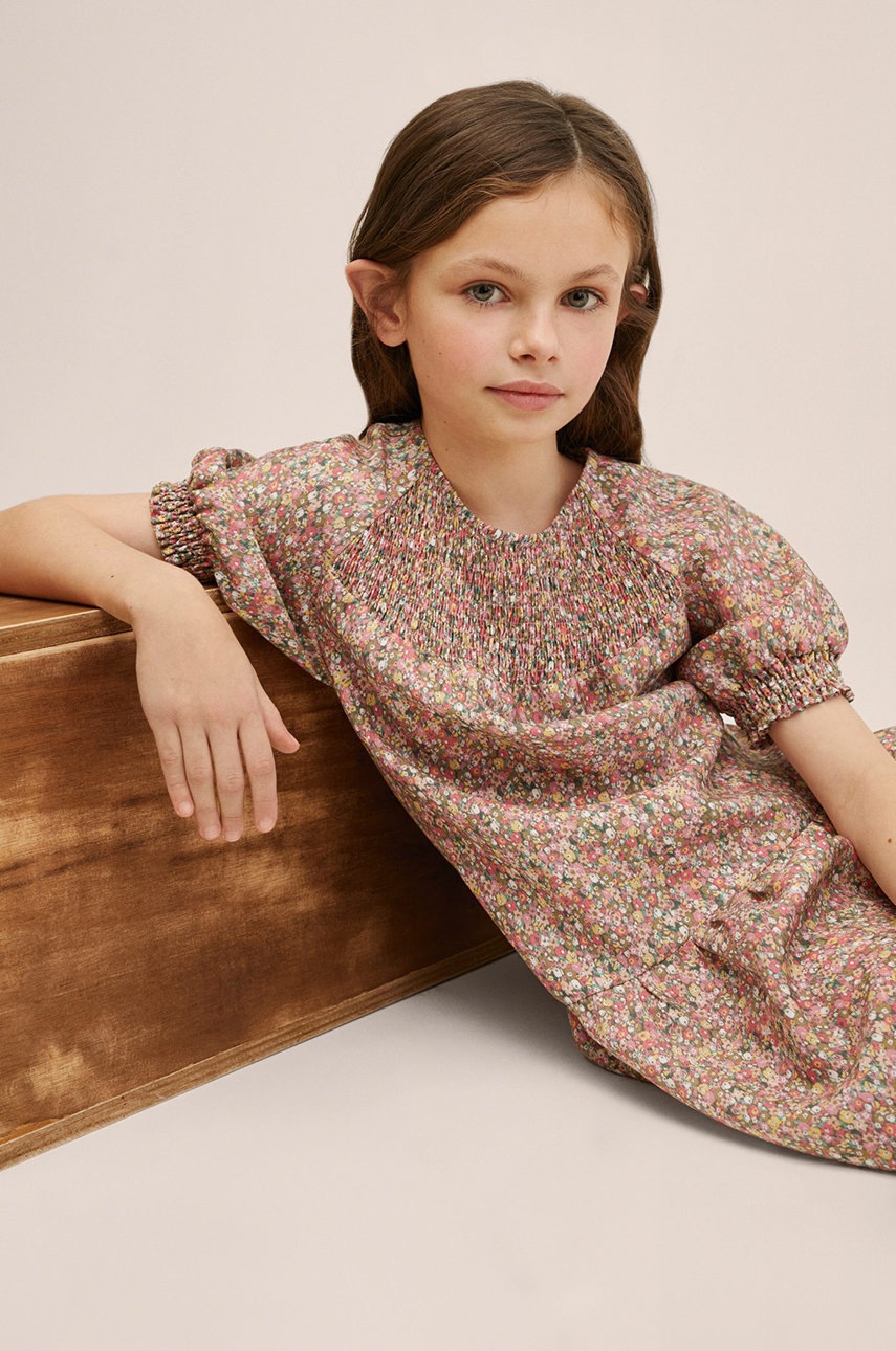 

Детска рокля Mango Kids в оранжево къс модел разкроен модел, Оранжев