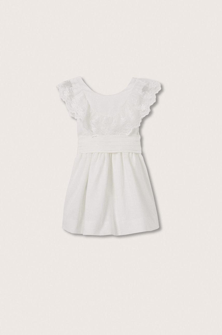 

Детска рокля Mango Kids Aurora в бяло къс модел разкроен модел, Бял