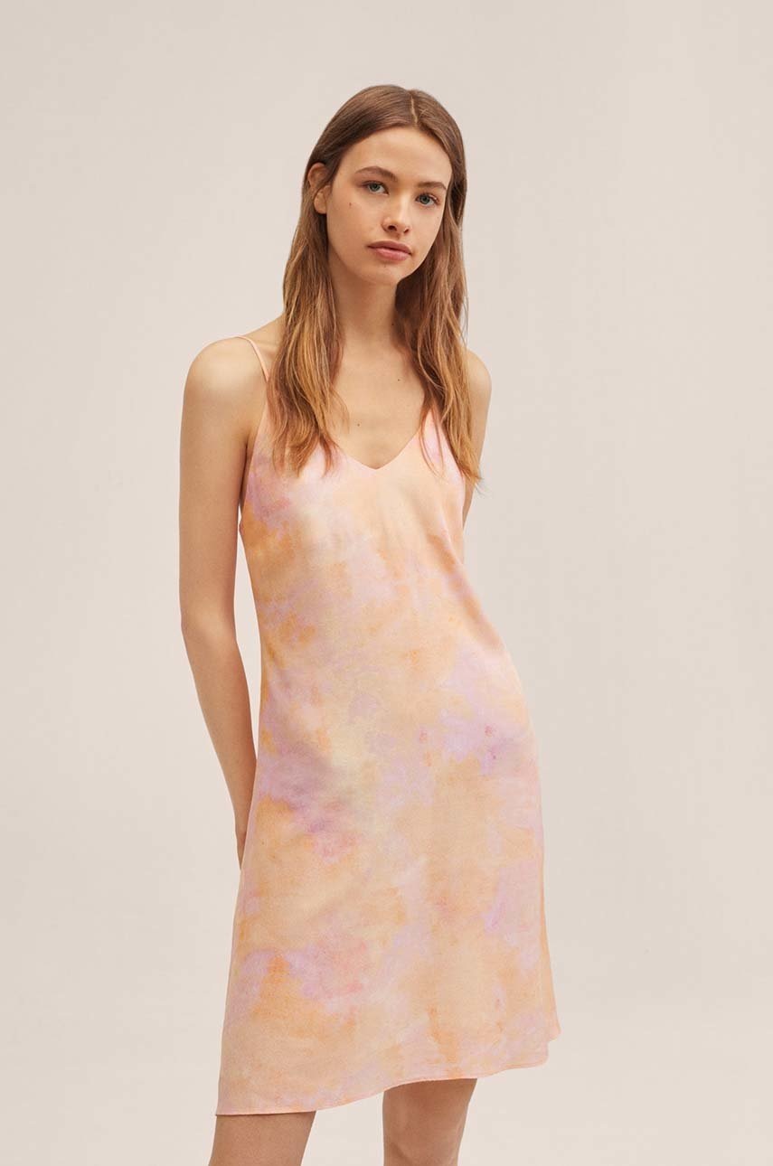 

Детска рокля Mango Kids Dye в розово къс модел със стандартна кройка, Розов