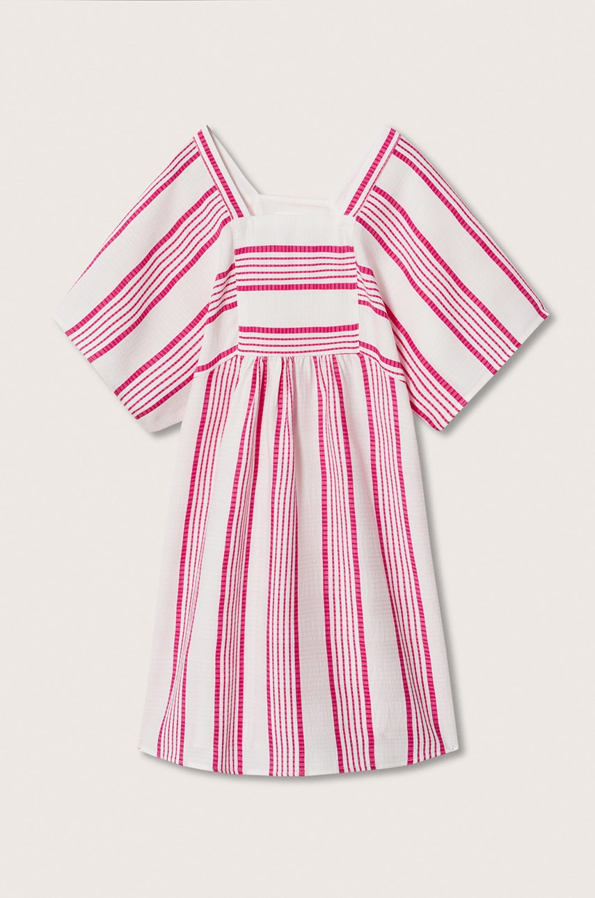 

Детска рокля Mango Kids Kaftan в розово къс модел със стандартна кройка, Розов