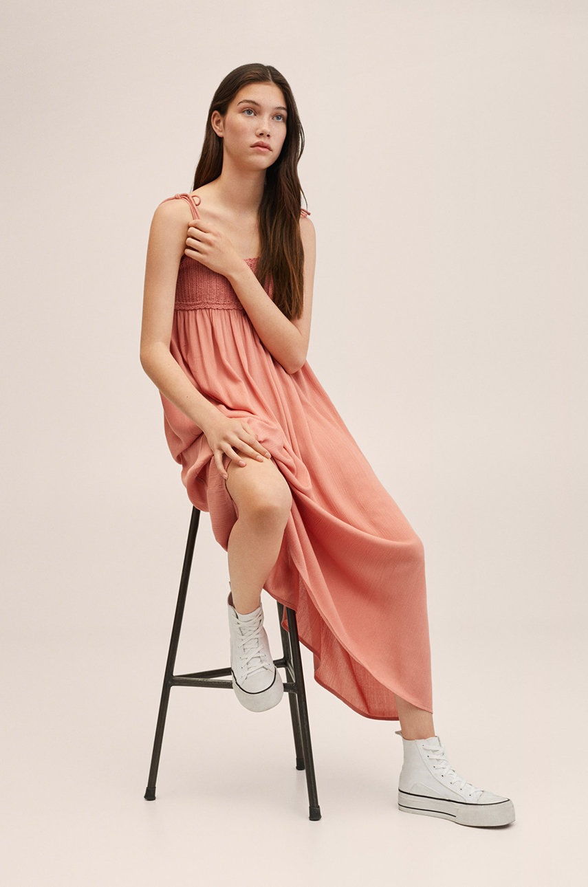 

Детска рокля Mango Kids Tangerin в бордо среднодълъг модел със стандартна кройка