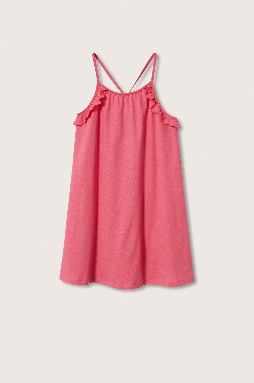 Mango Kids sukienka bawełniana dziecięca Enna kolor różowy mini prosta