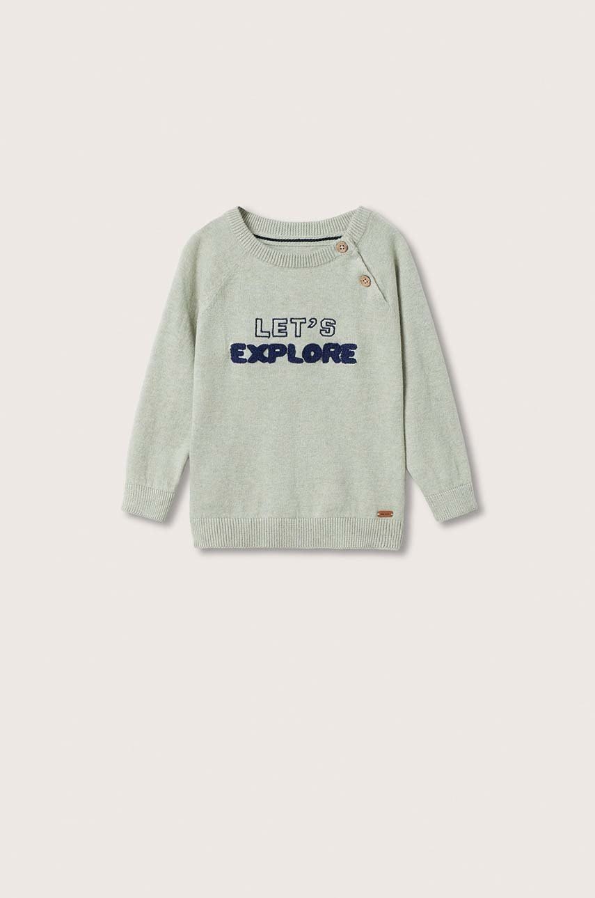 

Детски памучен пуловер Mango Kids в зелено от лека материя, Зелен