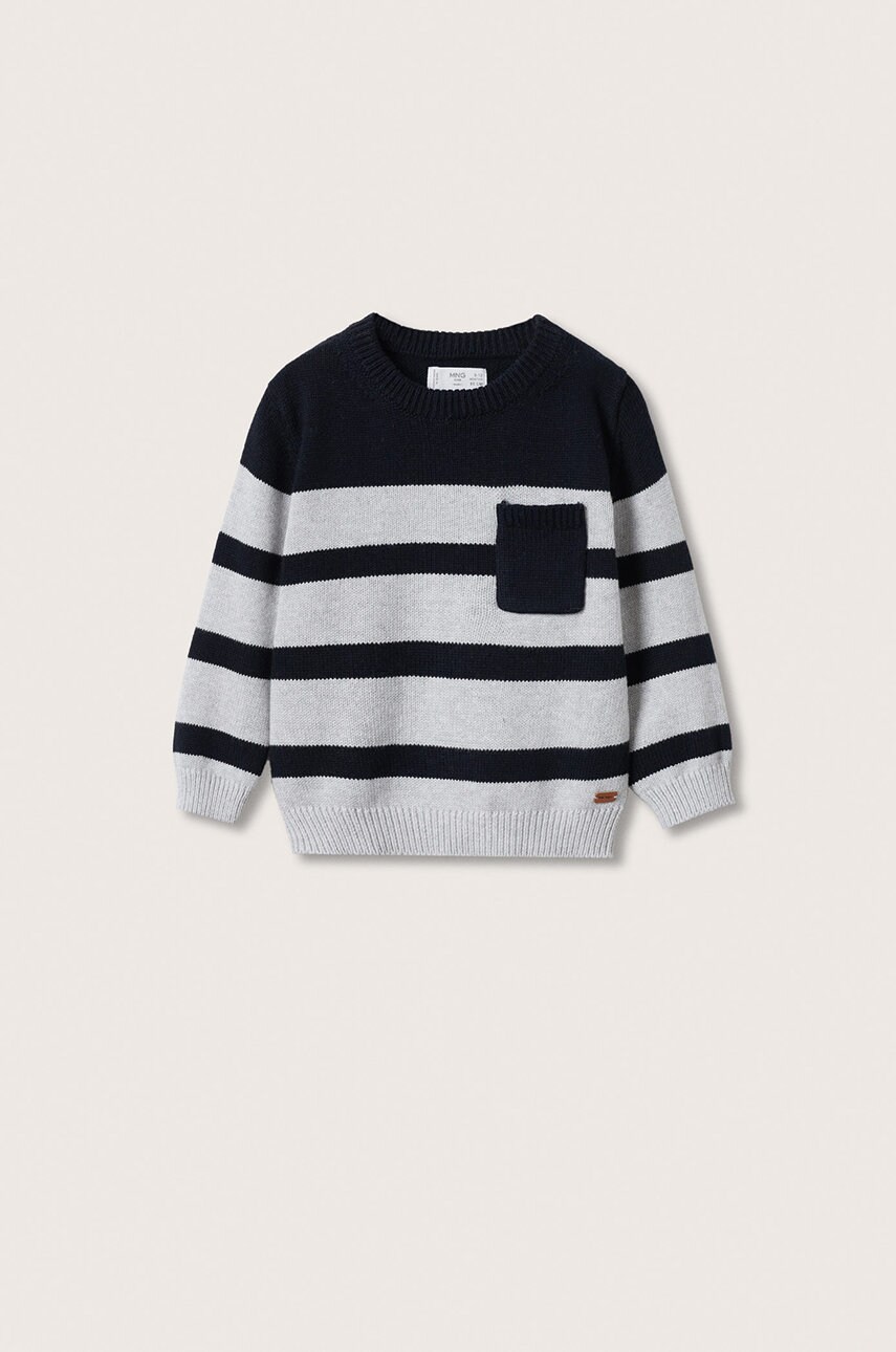 

Детски памучен пуловер Mango Kids Cooper в сиво от лека материя, Сив