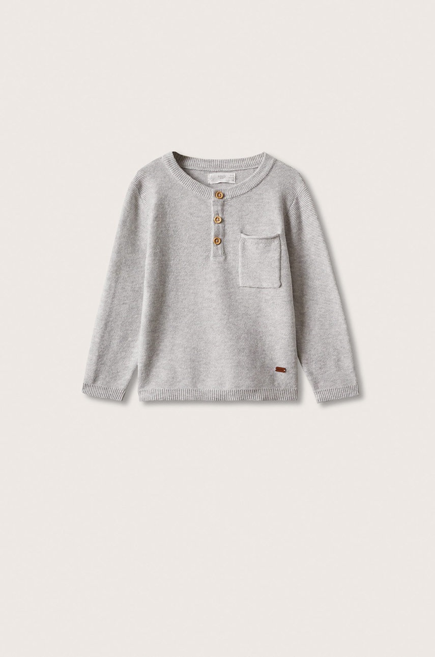 

Детски пуловер Mango Kids Dingobe в сиво от лека материя, Сив