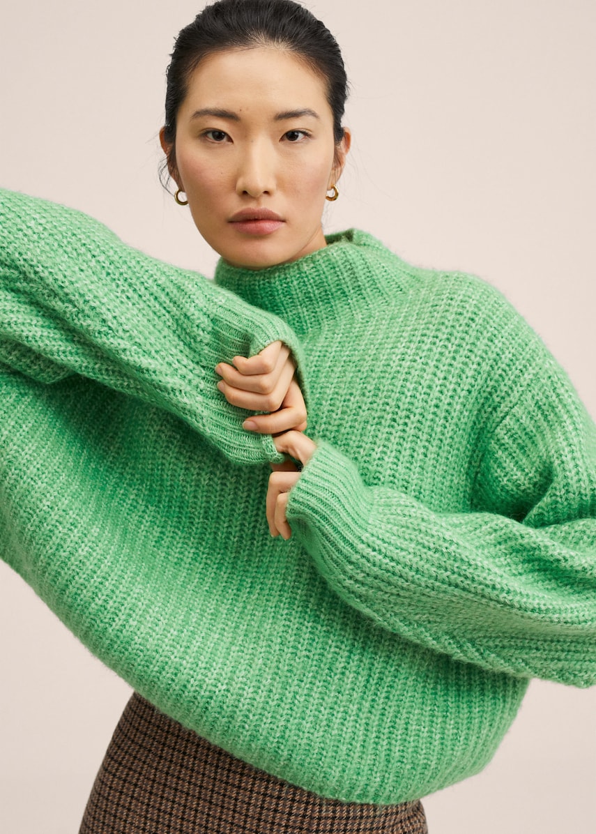 Mango pulover femei, culoarea verde, cu turtleneck