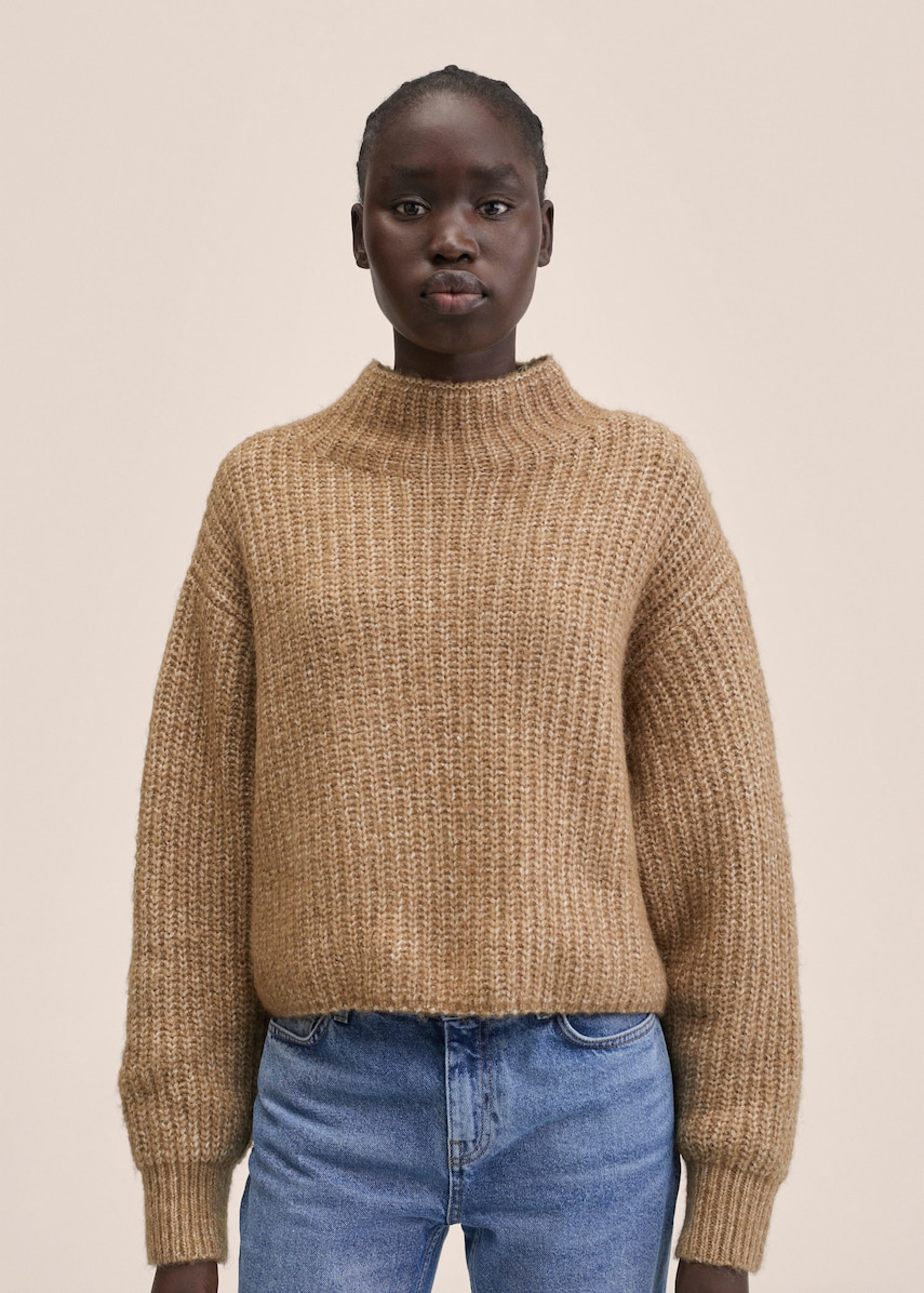 Mango pulover femei, culoarea maro, cu turtleneck