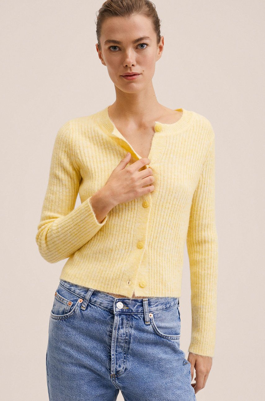 Mango cardigan din amestec de lana femei, culoarea galben, light answear.ro