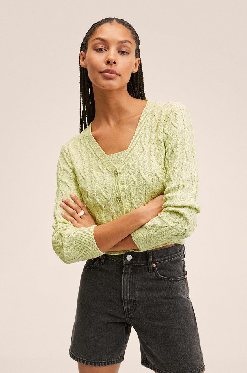 Mango cardigan Glam femei, culoarea verde, light answear.ro imagine 2022 13clothing.ro