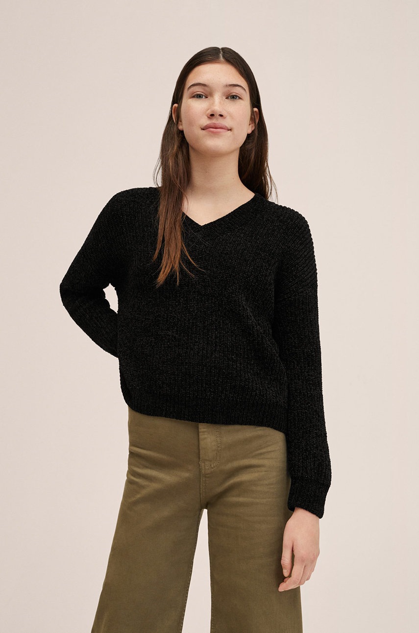 

Детски пуловер Mango Kids в черно от лека материя, Черен