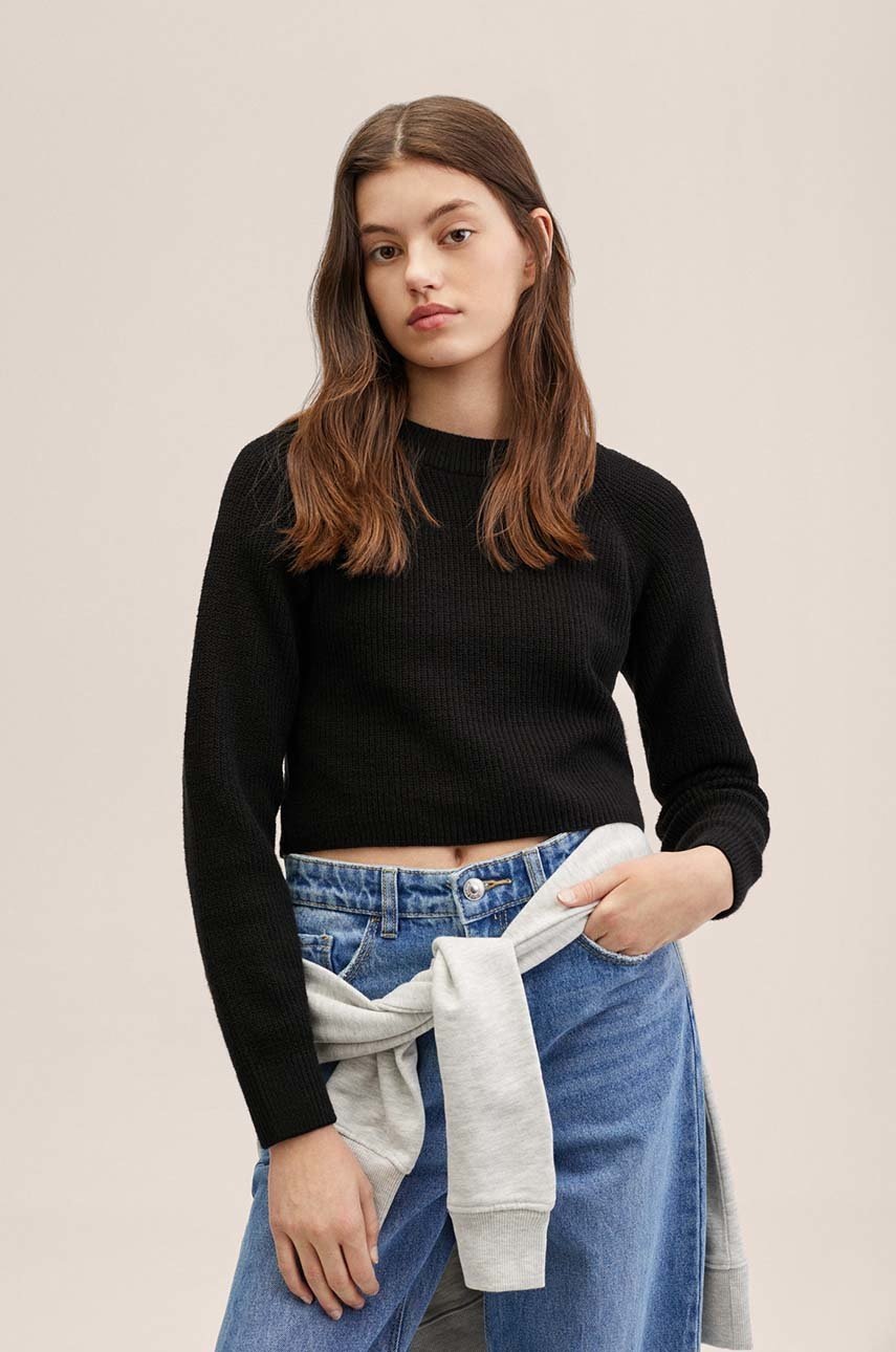 

Детски пуловер Mango Kids в черно от лека материя, Черен