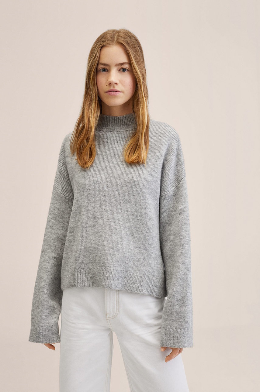 

Детски пуловер Mango Kids в сиво от лека материя, Сив