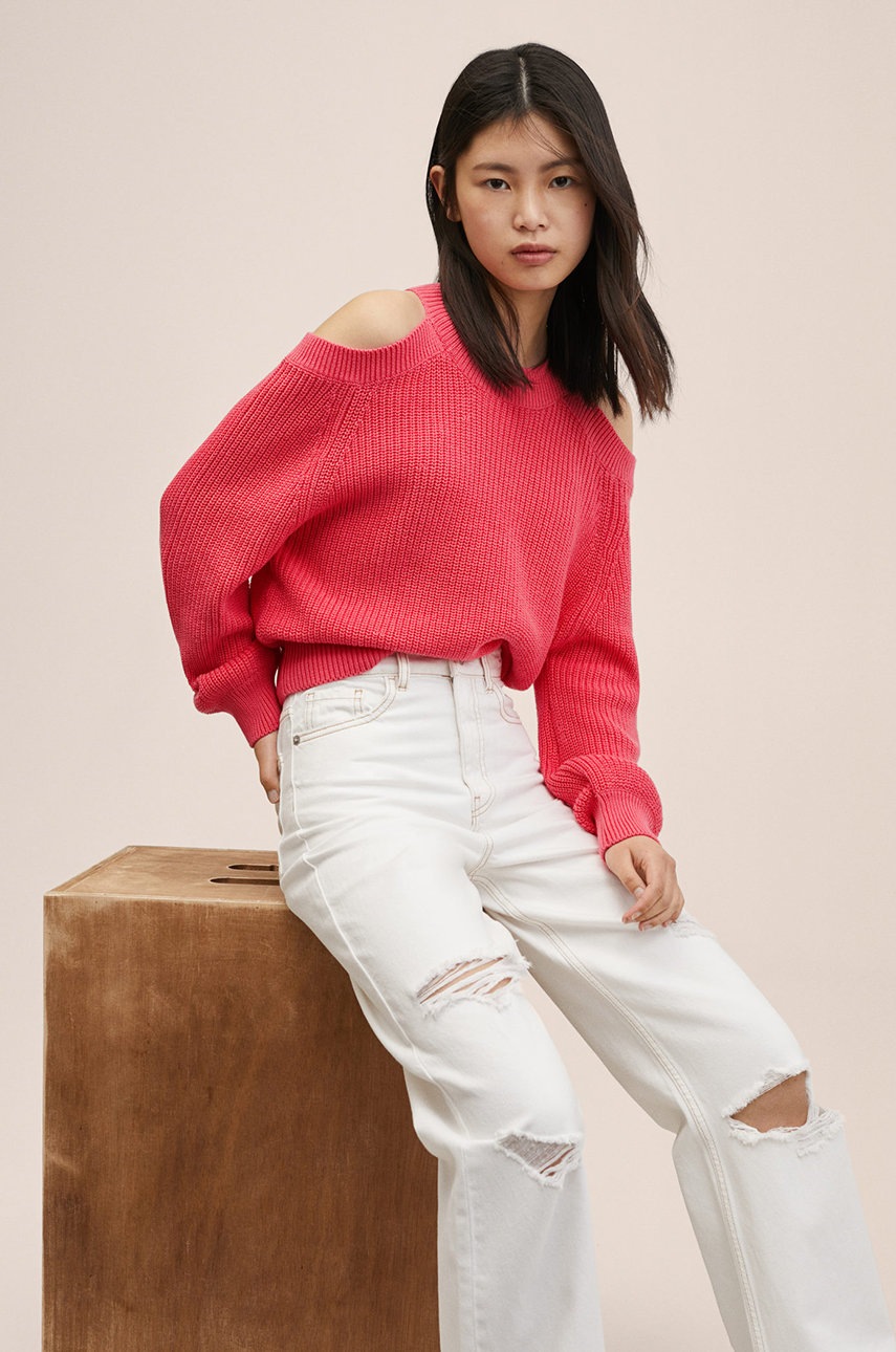 

Детский хлопковый свитер Mango Kids Shoulder цвет розовый