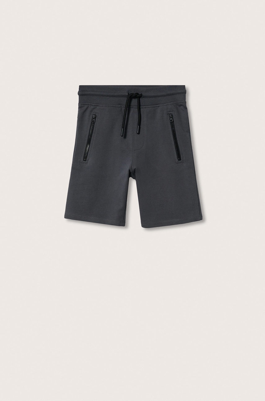 

Детски памучен къс панталон Mango Kids Falcon в сиво с регулируема талия, Сив