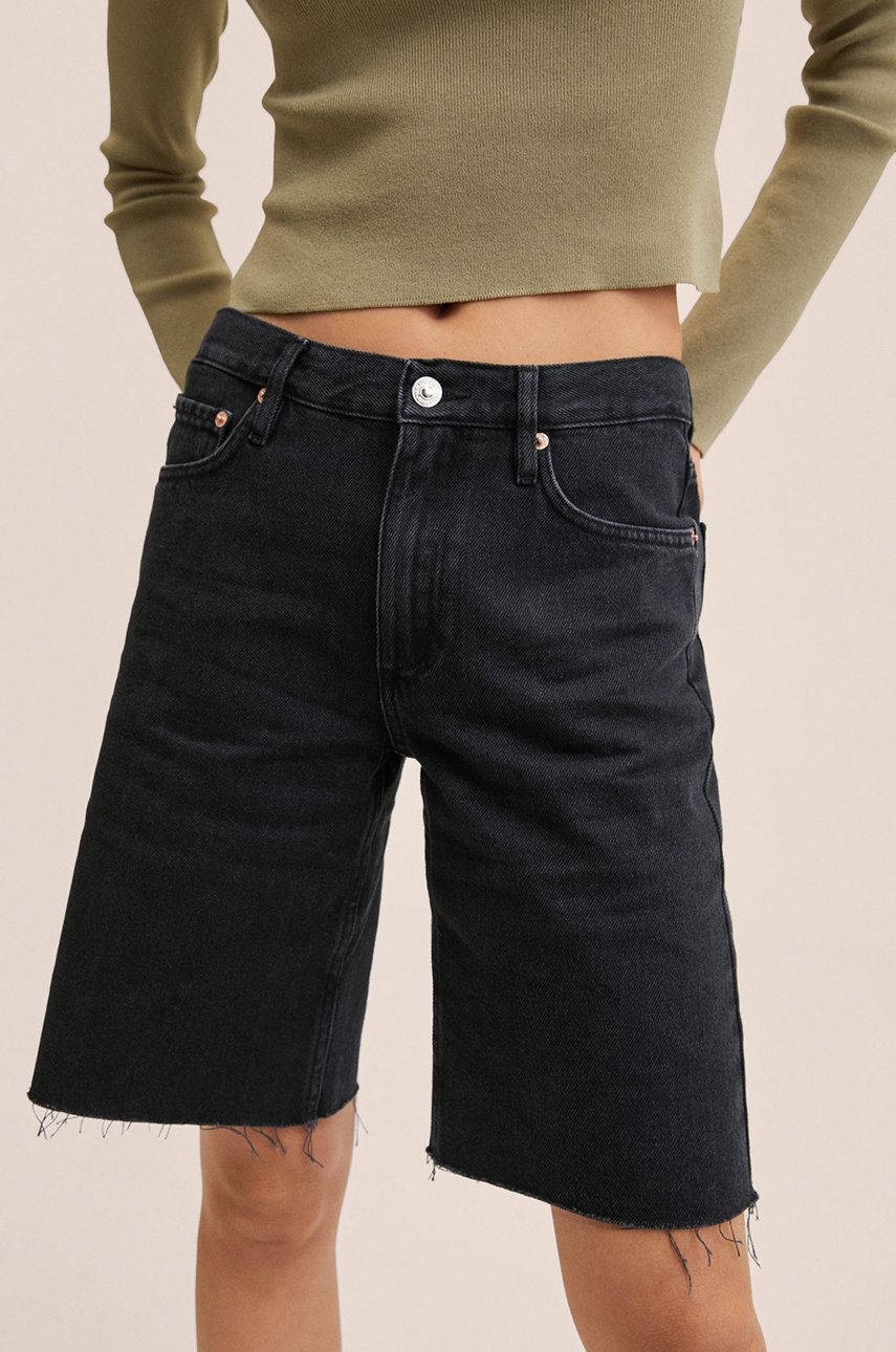Mango szorty jeansowe Anais damskie kolor szary gładkie high waist