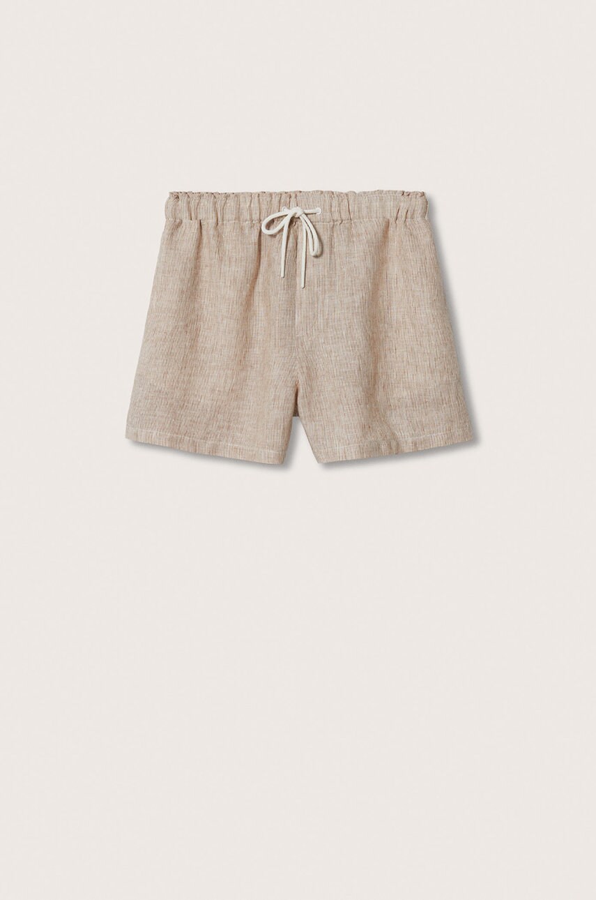 

Къси панталони Mango Linen в кафяво с изчистен дизайн със стандартна талия, Кафяв