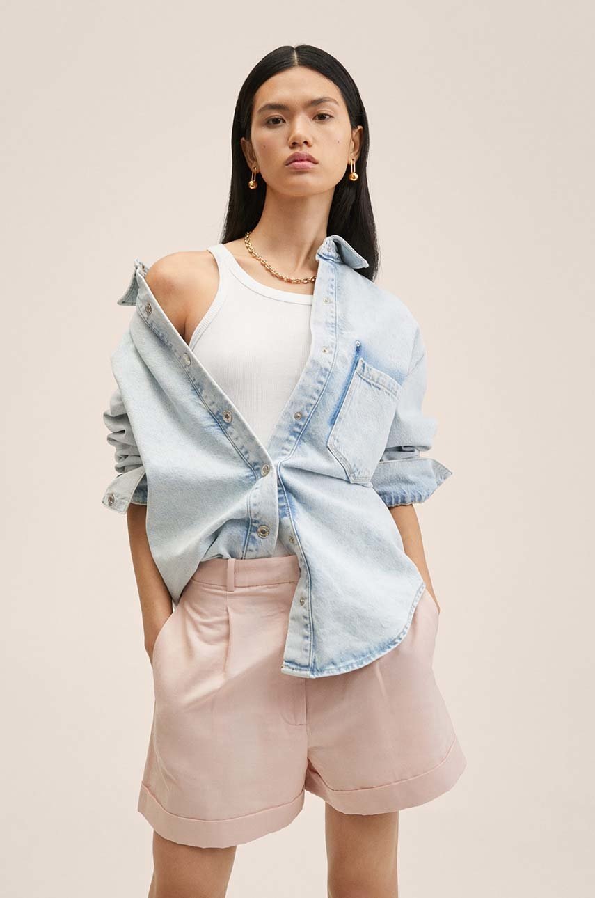 

Къси панталони Mango Shorty в розово с изчистен дизайн с висока талия, Розов