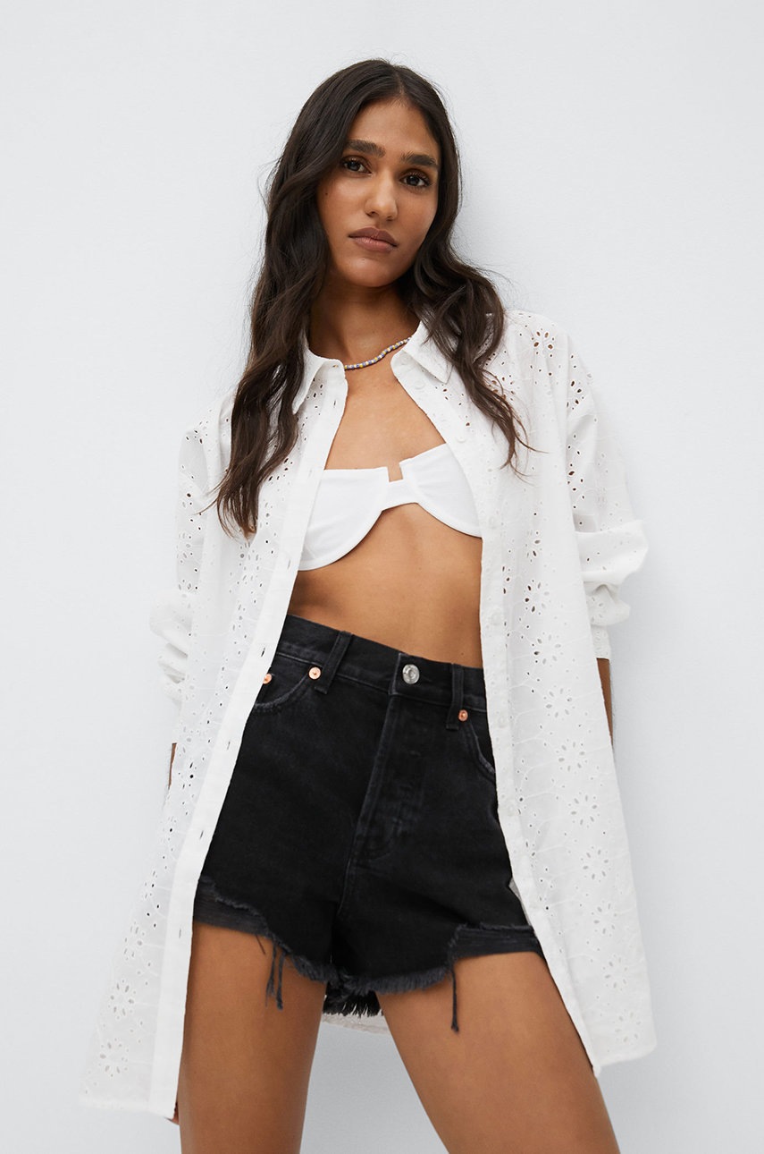 

Дънкови къси панталони Mango Hailey в сиво с изчистен дизайн с висока талия, Сив