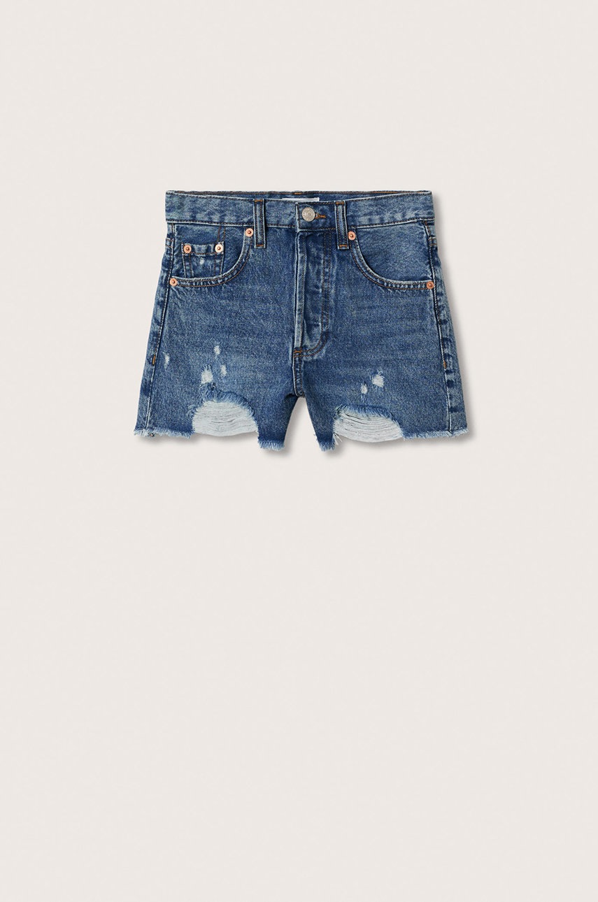 

Детски дънков къс панталон Mango Kids Dark с изчистен дизайн, Син