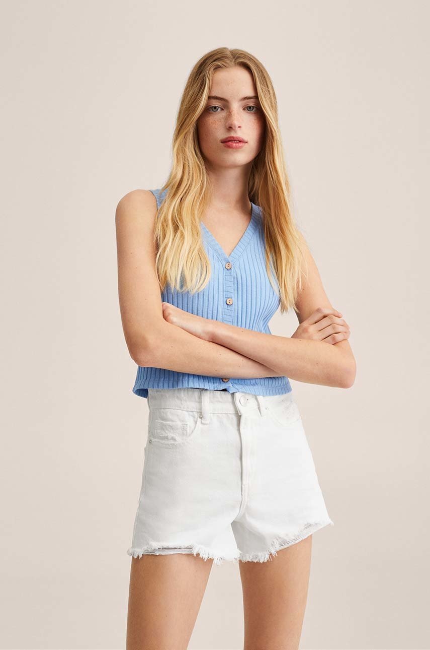 

Детски дънков къс панталон Mango Kids Helen01 в бяло с изчистен дизайн, Бял