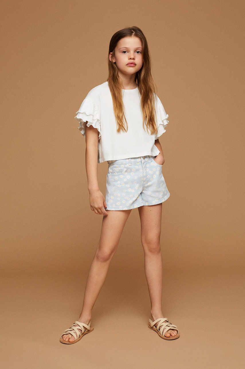 

Детски къси панталони Mango Kids Daisy в тюркоазено с десен, Тюркоазен