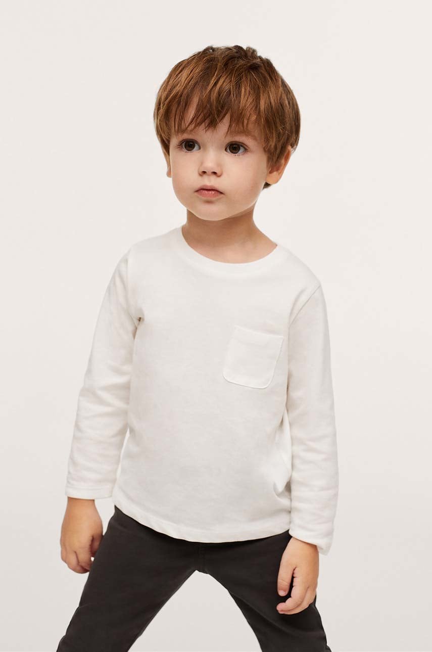 Mango kids longsleeve din bumbac pentru copii marcos culoarea alb, material neted