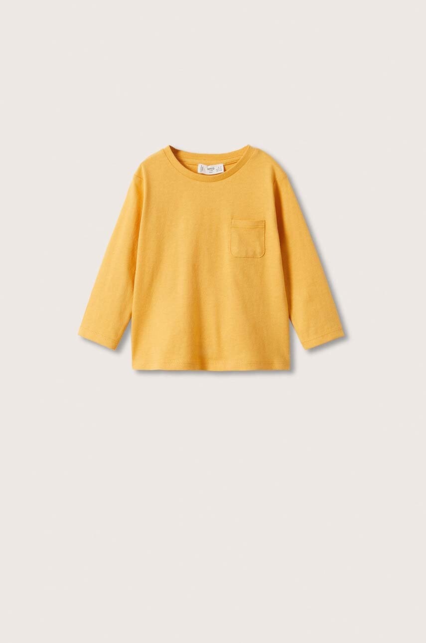 Mango kids longsleeve din bumbac pentru copii marcos culoarea galben, material neted