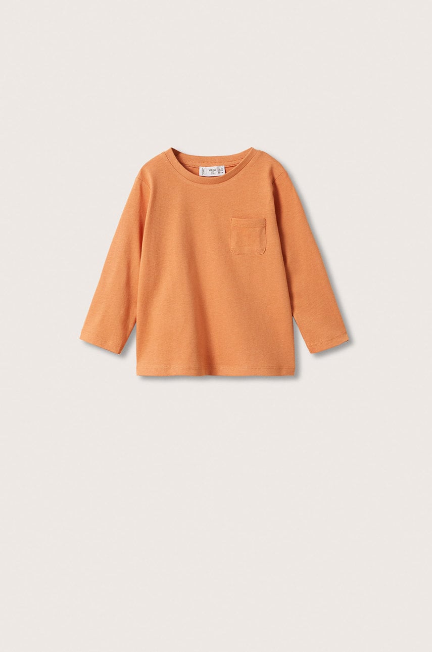 Mango kids longsleeve din bumbac pentru copii marcos culoarea portocaliu, material neted