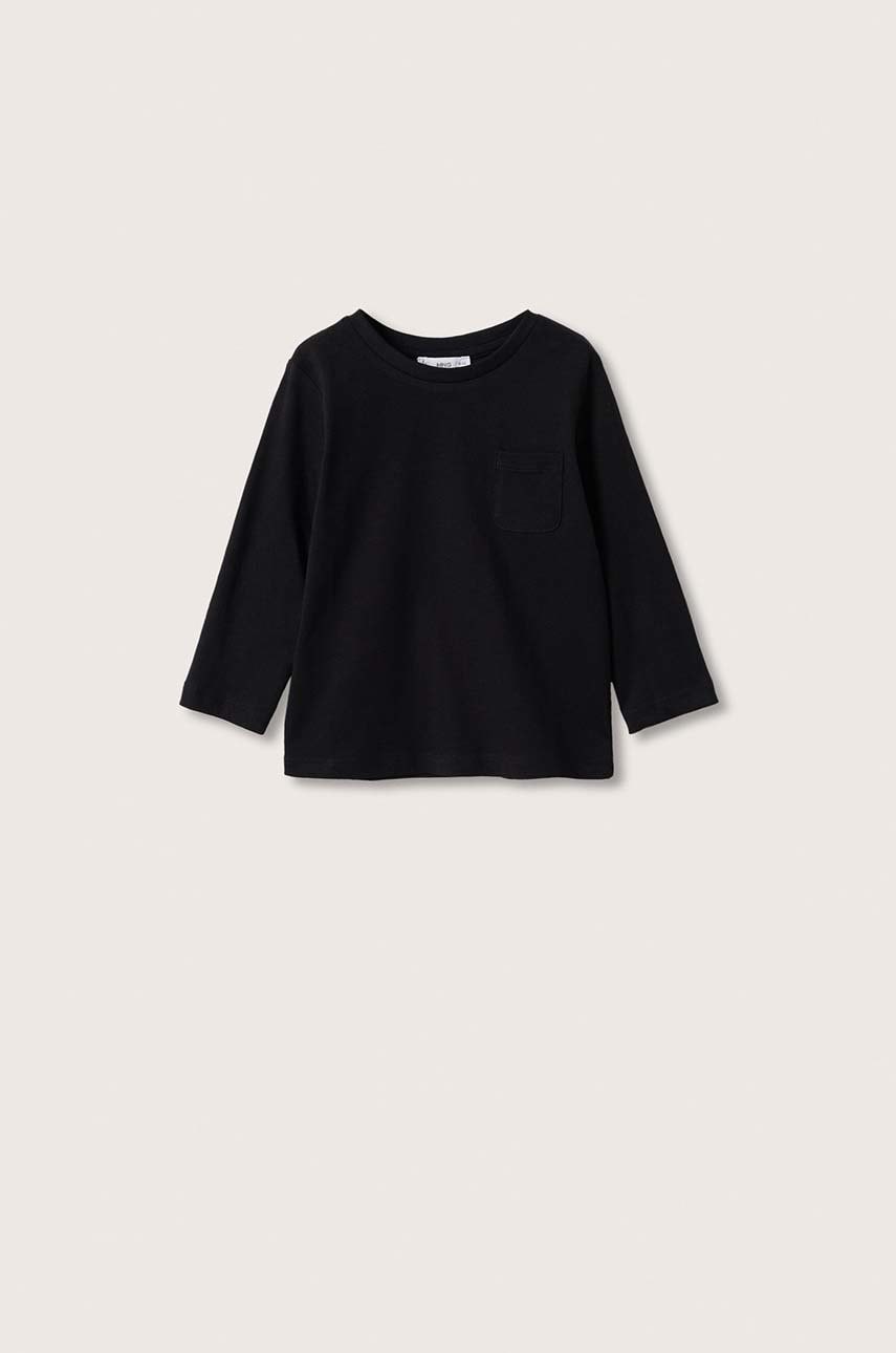 Mango kids longsleeve din bumbac pentru copii marcos culoarea negru, material neted