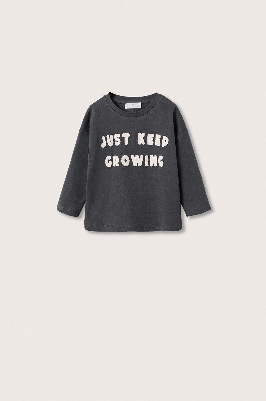 

Детска блуза с дълги ръкави Mango Kids Growing в сиво с апликация, Сив