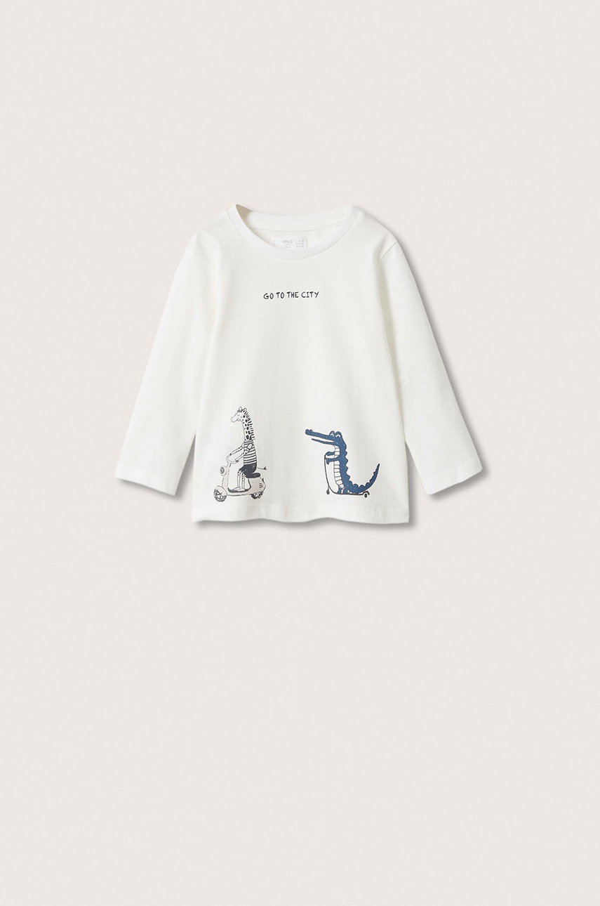 

Детска блуза с дълги ръкави Mango Kids City в бяло с принт, Бял