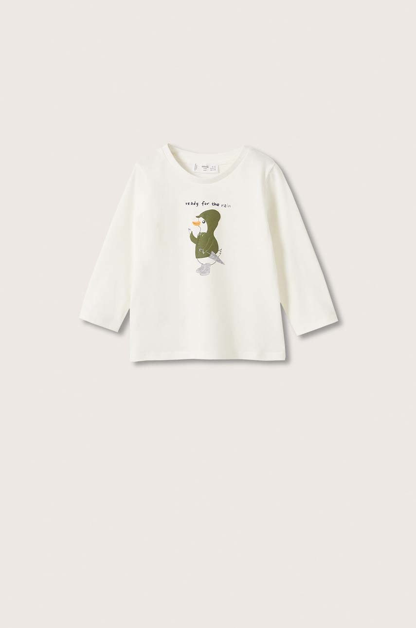 

Детска блуза с дълги ръкави Mango Kids в бяло с принт, Бял