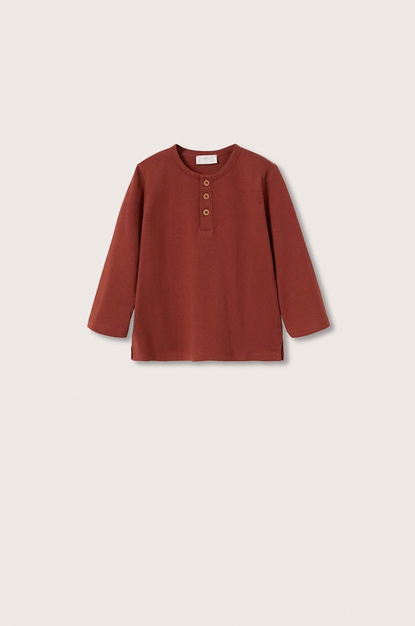 Mango kids longsleeve din bumbac pentru copii culoarea portocaliu, neted