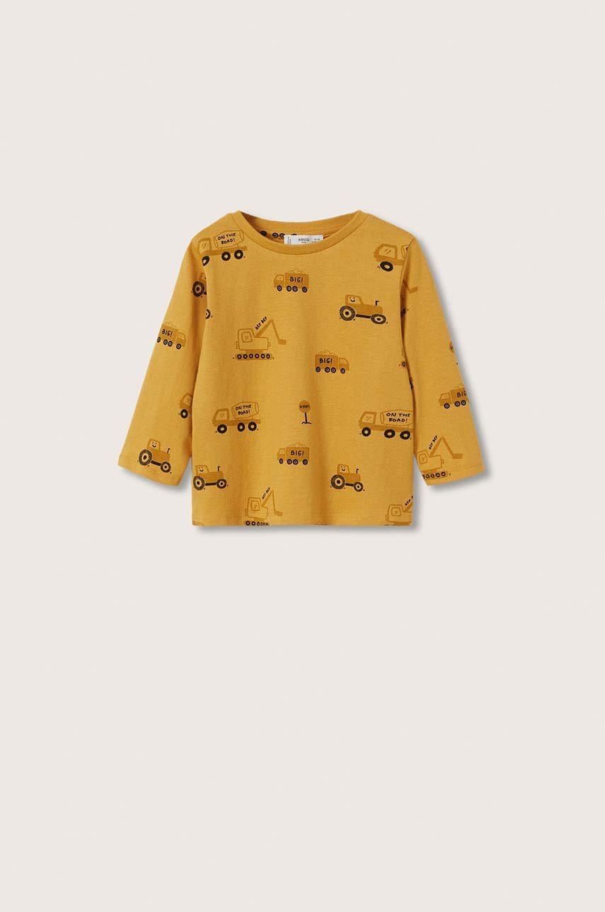 Mango kids longsleeve din bumbac pentru copii culoarea galben, modelator