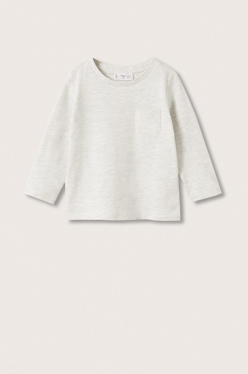 Mango kids longsleeve din bumbac pentru copii culoarea gri, neted