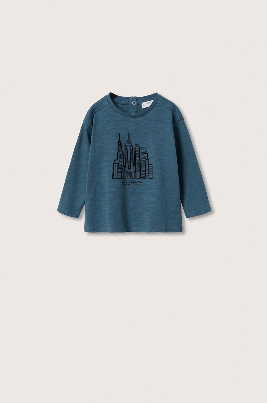 

Детска блуза с дълги ръкави Mango Kids в тъмносиньо с принт, Тъмносин