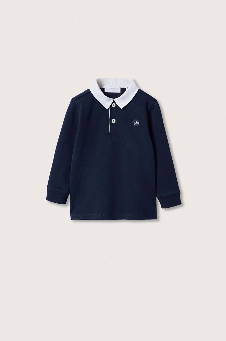 Mango kids longsleeve din bumbac pentru copii culoarea albastru marin, neted