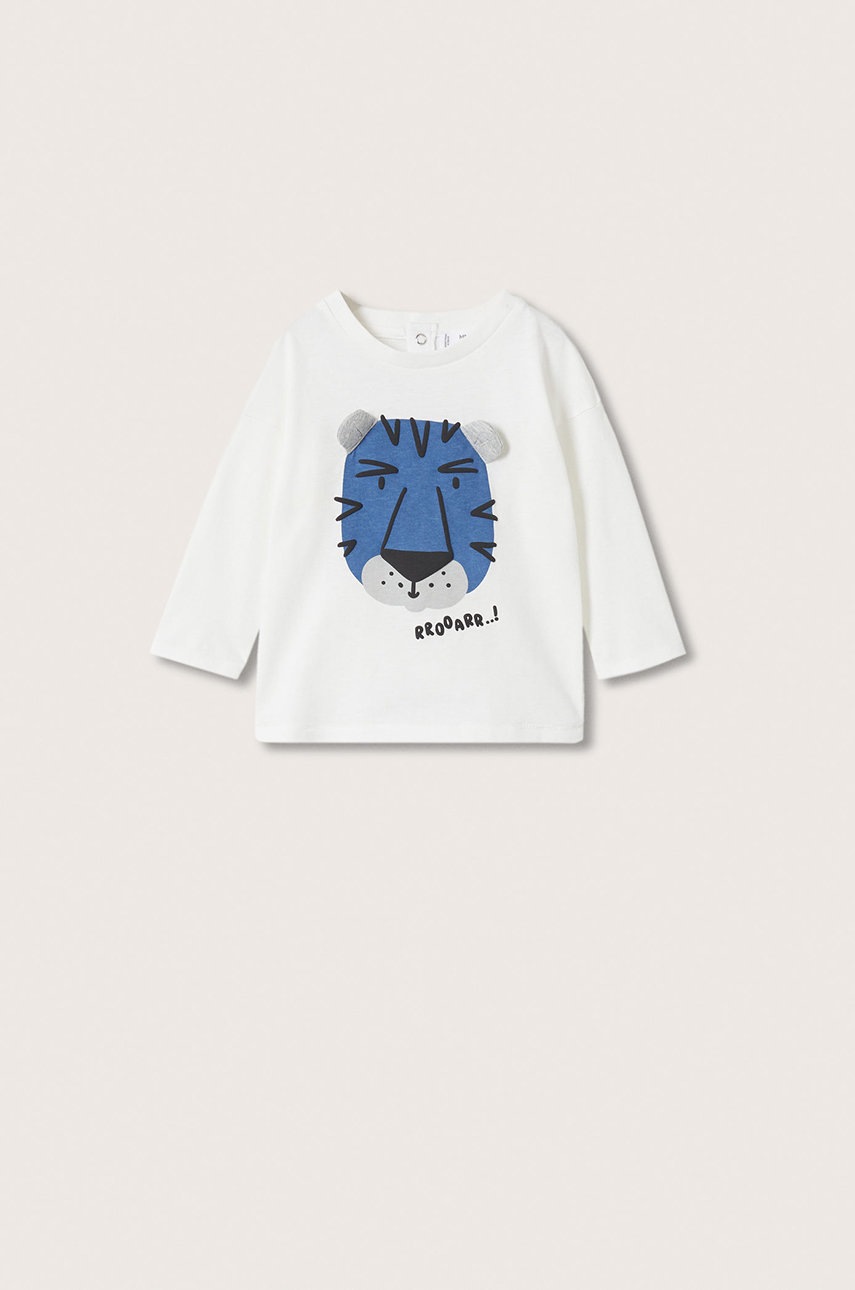 

Детска блуза с дълги ръкави Mango Kids в бяло с принт, Бял